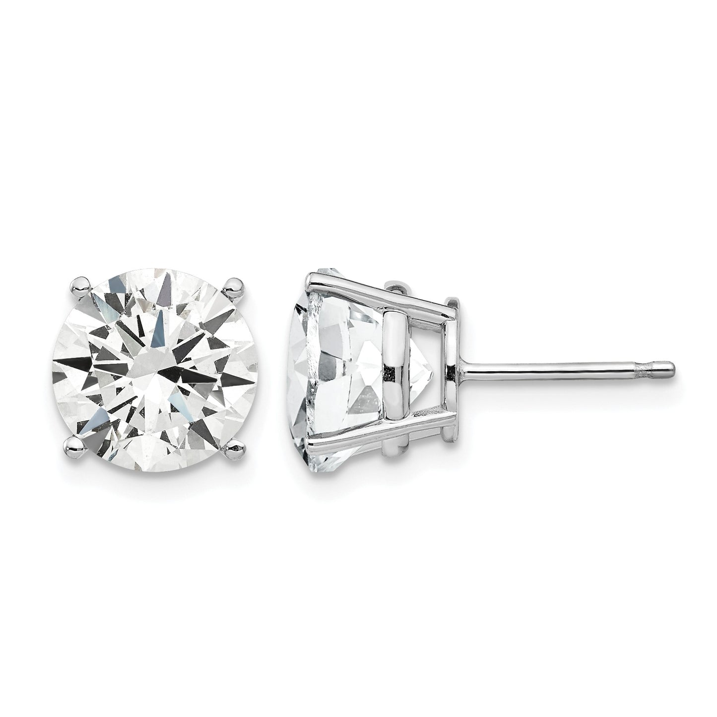 14k White Gold 9mm Round Cubic Zirconia Post Earrings