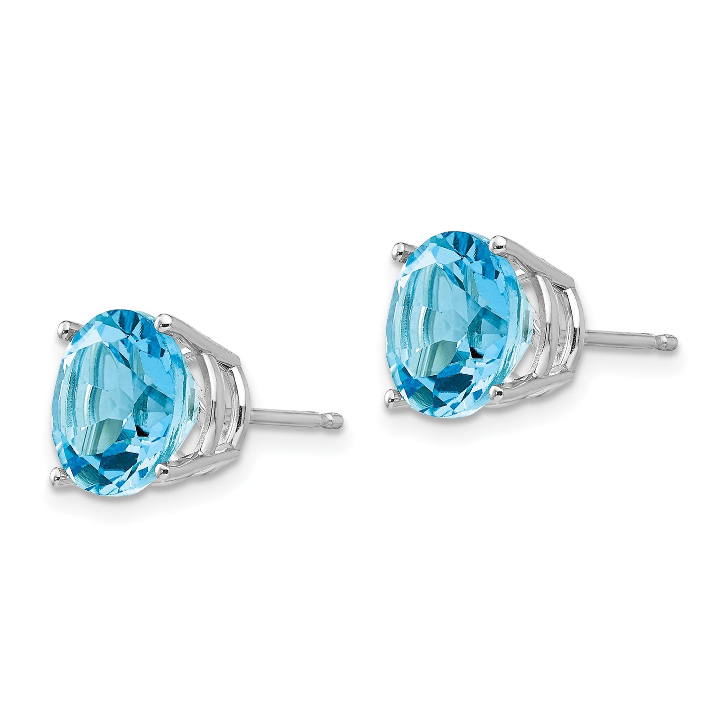 14k White Gold 10mm Round Blue Topaz Stud Earrings