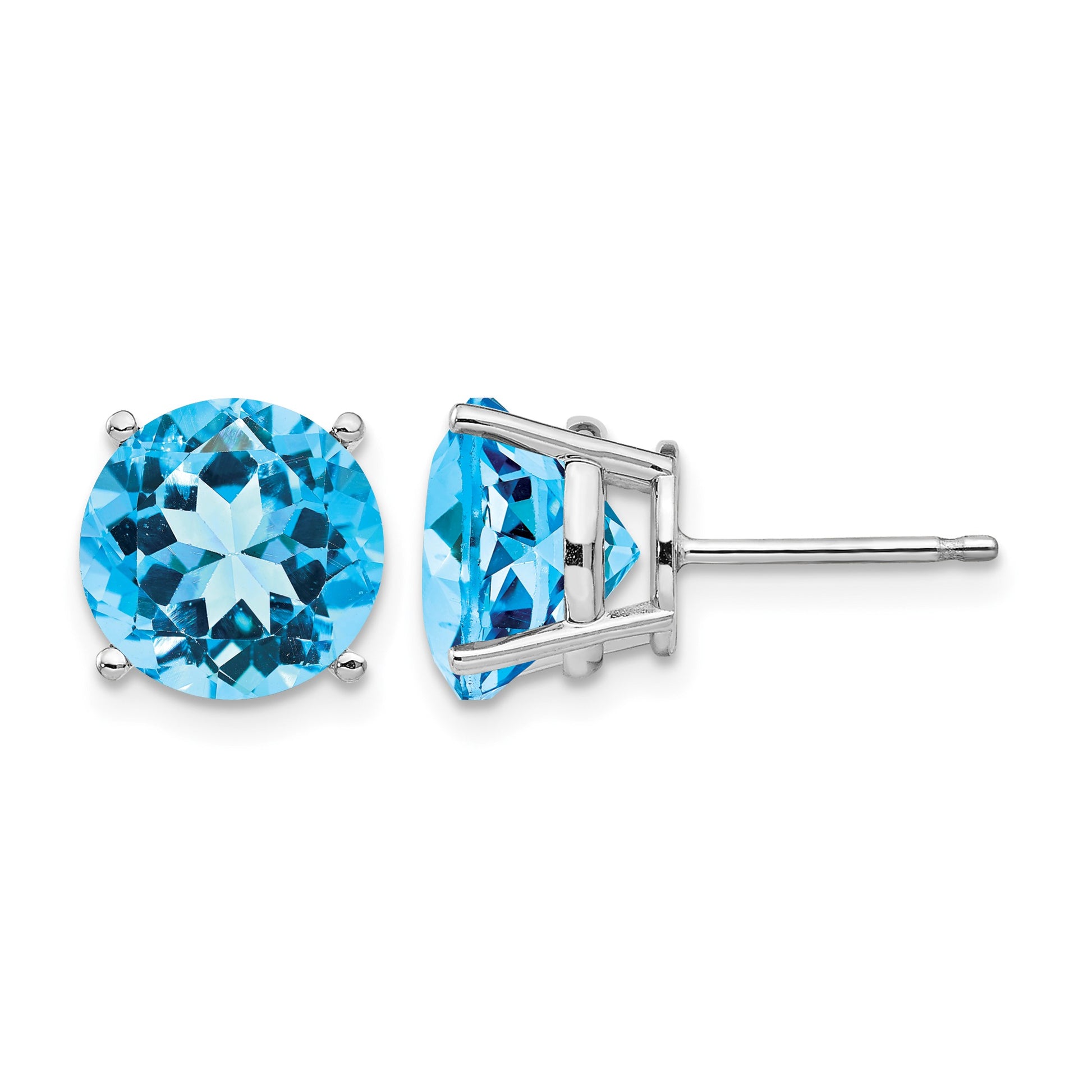 14k White Gold 10mm Round Blue Topaz Stud Earrings
