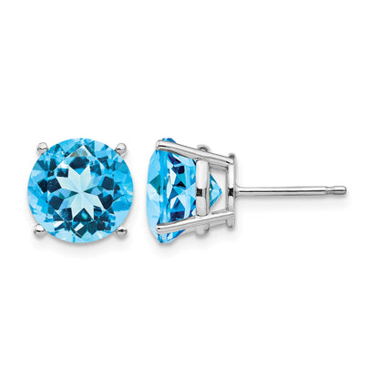 14k White Gold 10mm Round Blue Topaz Stud Earrings