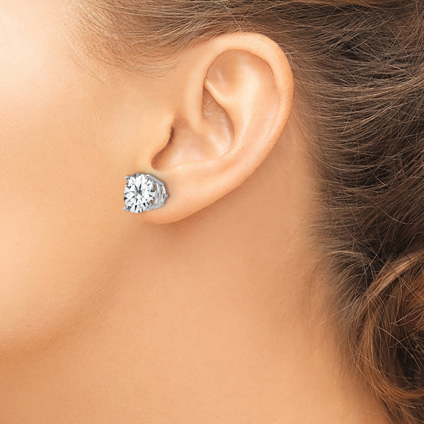 14k White Gold 10mm Round Cubic Zirconia Post Earrings