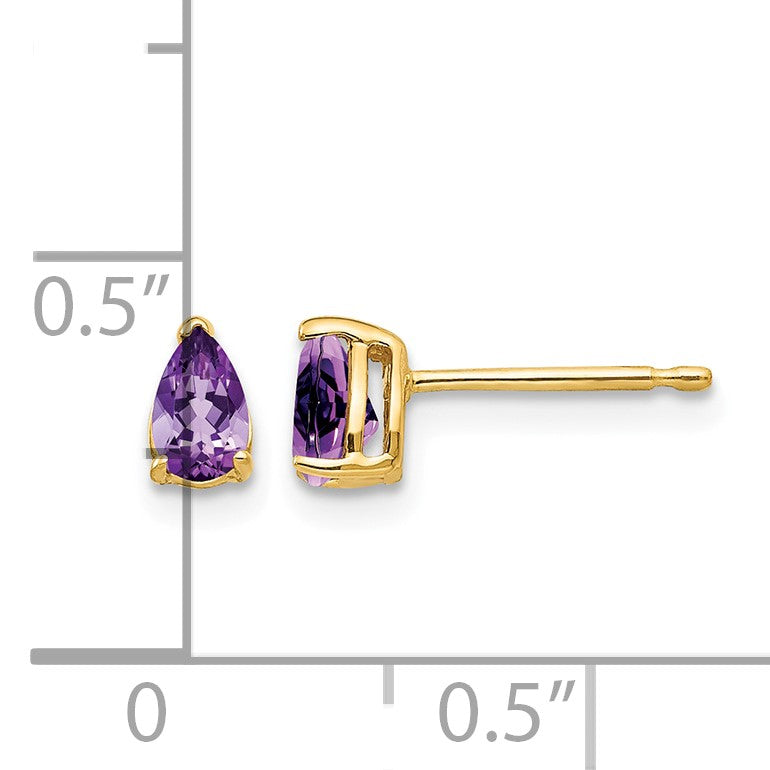 14k 5x3mm Pear Amethyst Post Earrings