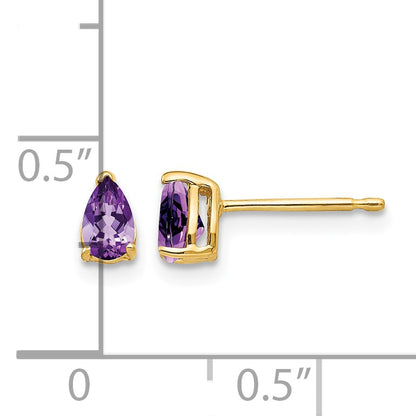 14k 5x3mm Pear Amethyst Post Earrings