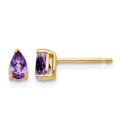 14k 5x3mm Pear Amethyst Post Earrings