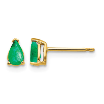 14k 5x3mm Pear Emerald Post Earrings