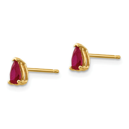 14k 5x3mm Pear Ruby Post Earrings