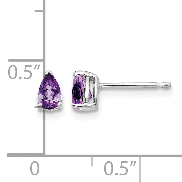 14k White Gold 5x3mm Pear Amethyst Post Earrings