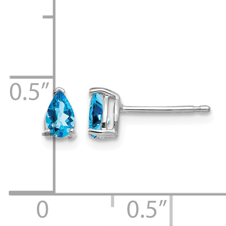 14k White Gold 5x3mm Pear Blue Topaz Post Earrings