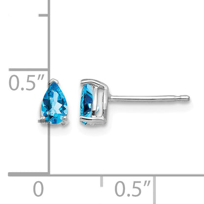 14k White Gold 5x3mm Pear Blue Topaz Post Earrings
