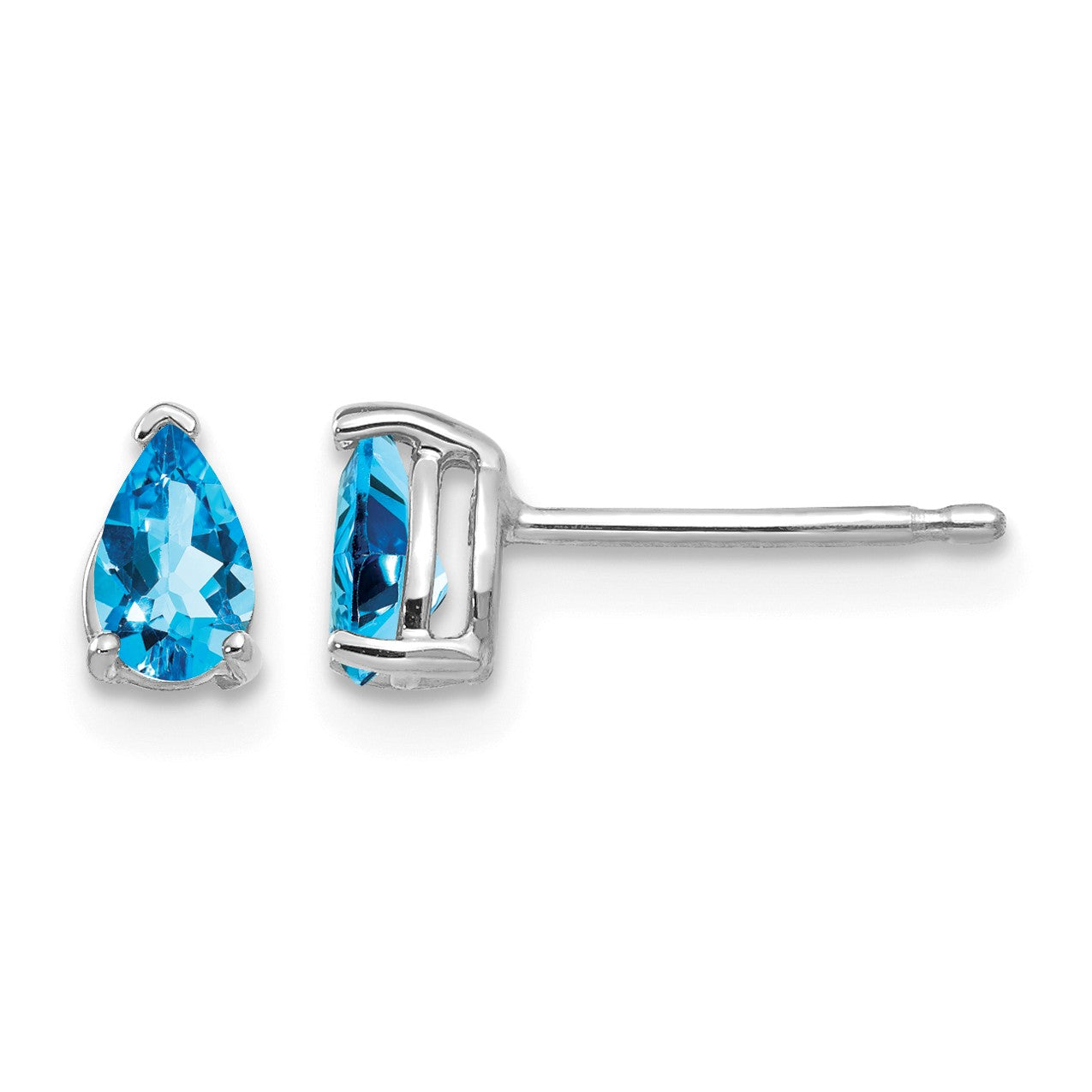 14k White Gold 5x3mm Pear Blue Topaz Post Earrings