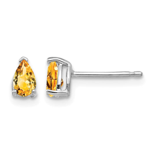 14k White Gold 5x3mm Pear Citrine Stud Earrings