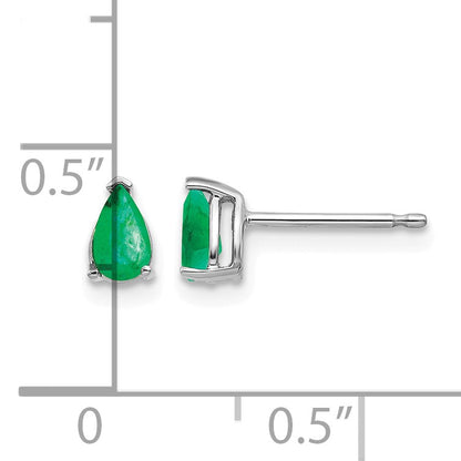 14k White Gold 5x3mm Pear Emerald Post Earrings