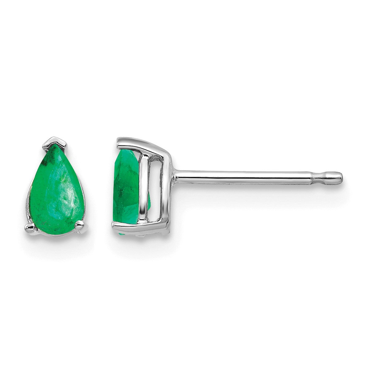 14k White Gold 5x3mm Pear Emerald Post Earrings