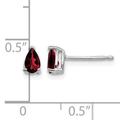 14k White Gold 5x3mm Pear Garnet Post Earrings