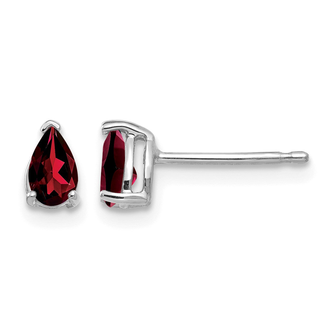 14k White Gold 5x3mm Pear Garnet Post Earrings