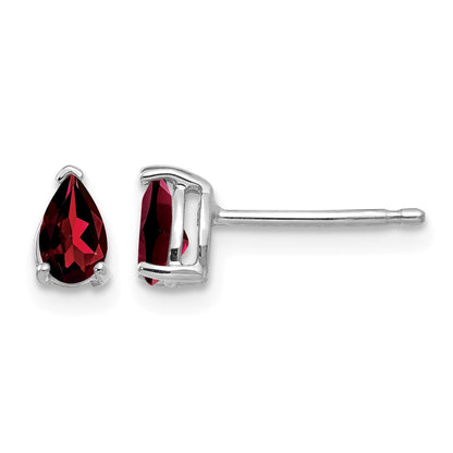 14k White Gold 5x3mm Pear Garnet Post Earrings