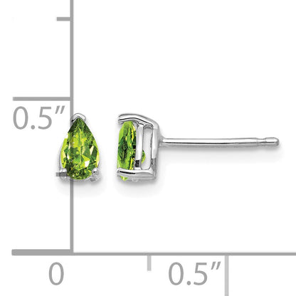 14k White Gold 5x3mm Pear Peridot Post Earrings