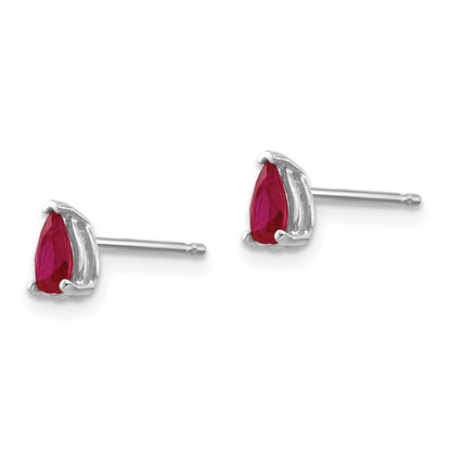 14k White Gold 5x3mm Pear Ruby Post Earrings