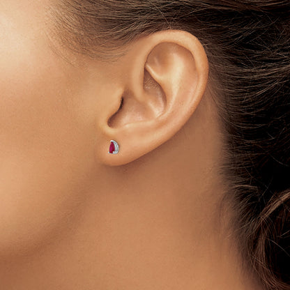 14k White Gold 5x3mm Pear Ruby Post Earrings