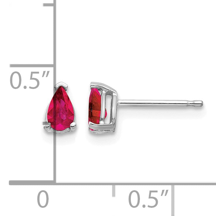 14k White Gold 5x3mm Pear Ruby Post Earrings