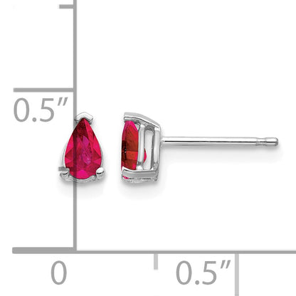 14k White Gold 5x3mm Pear Ruby Post Earrings