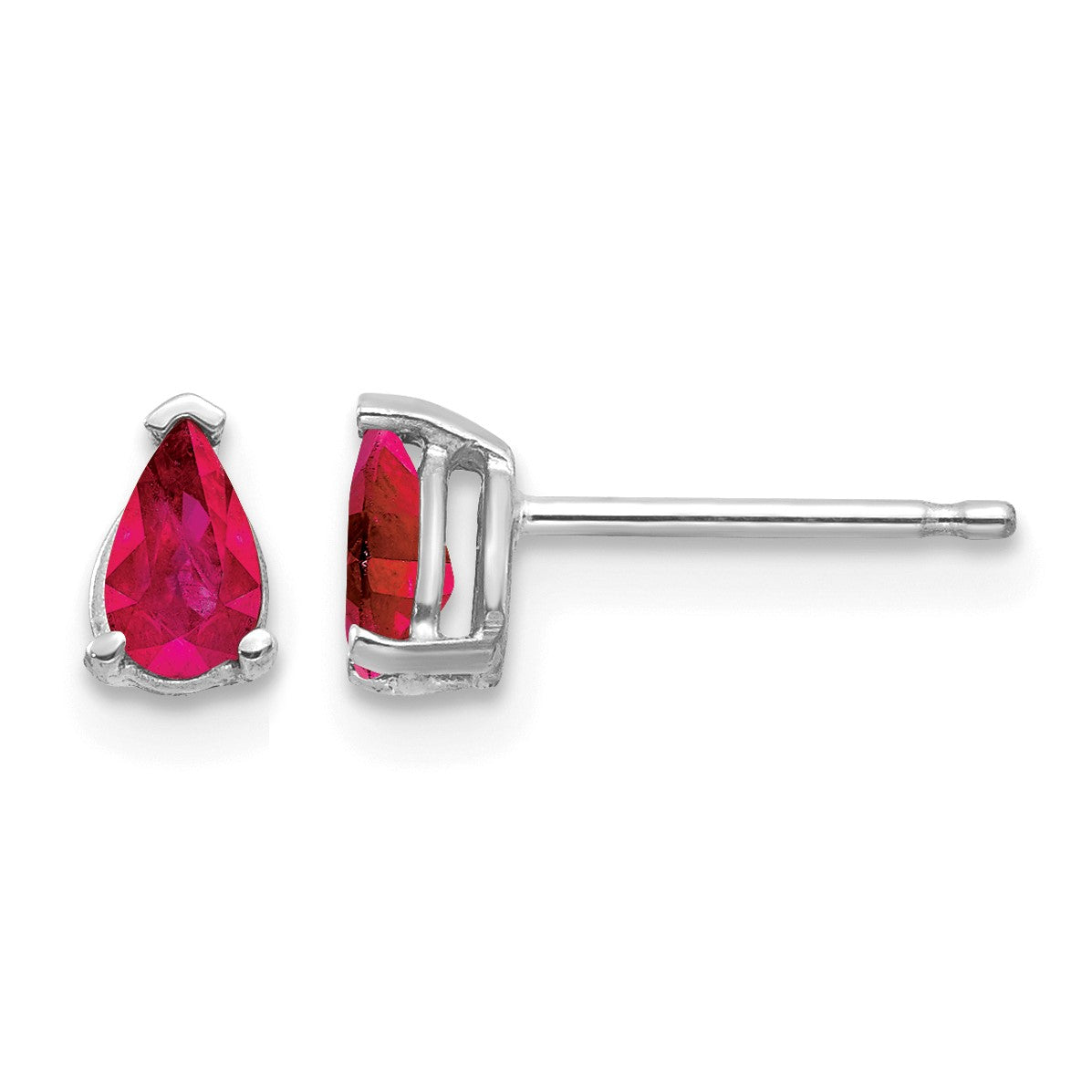 14k White Gold 5x3mm Pear Ruby Post Earrings