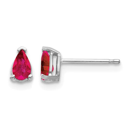 14k White Gold 5x3mm Pear Ruby Post Earrings
