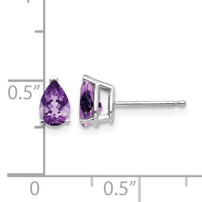 14k White Gold 6x4mm Pear Amethyst Post Earrings