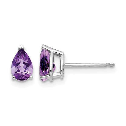 14k White Gold 6x4mm Pear Amethyst Post Earrings