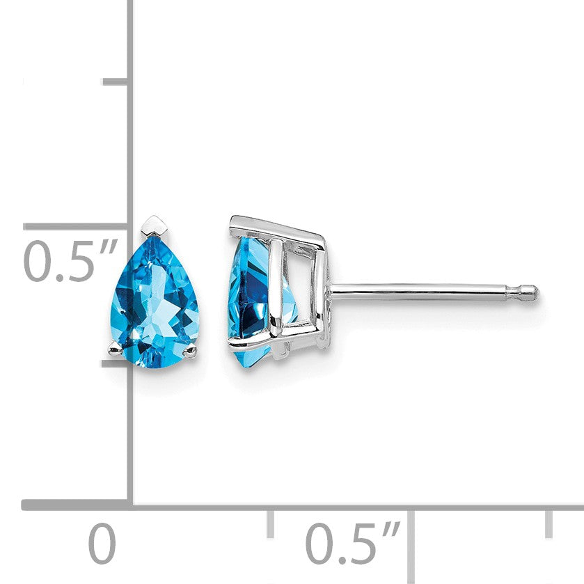 14k White Gold 6x4mm Pear Blue Topaz Post Earrings