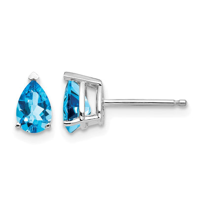 14k White Gold 6x4mm Pear Blue Topaz Post Earrings