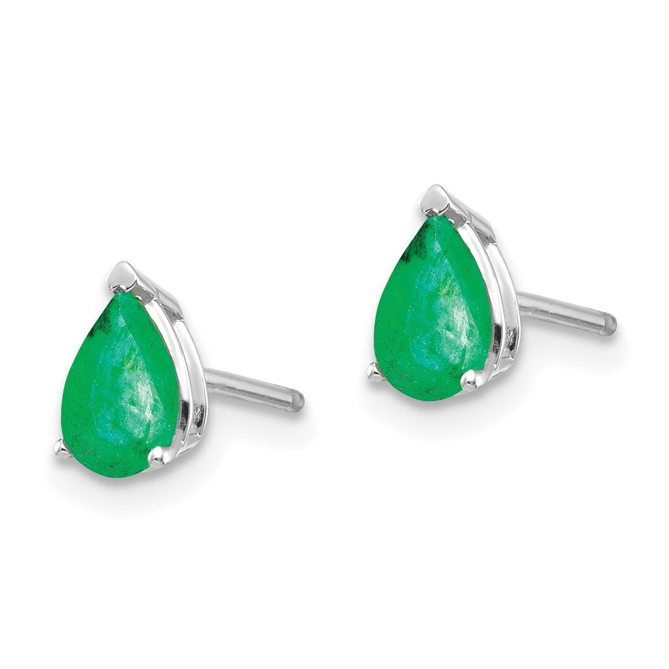 14k White Gold 6x4mm Pear Emerald Post Earrings