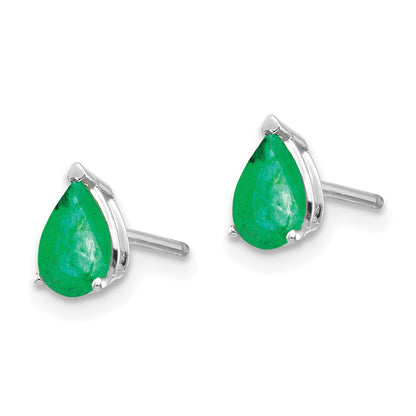 14k White Gold 6x4mm Pear Emerald Post Earrings
