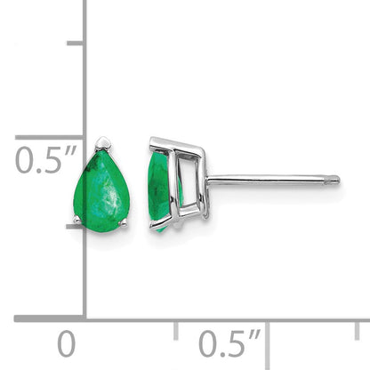 14k White Gold 6x4mm Pear Emerald Post Earrings