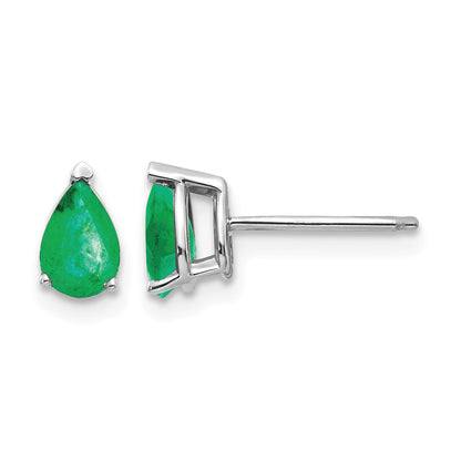 14k White Gold 6x4mm Pear Emerald Post Earrings