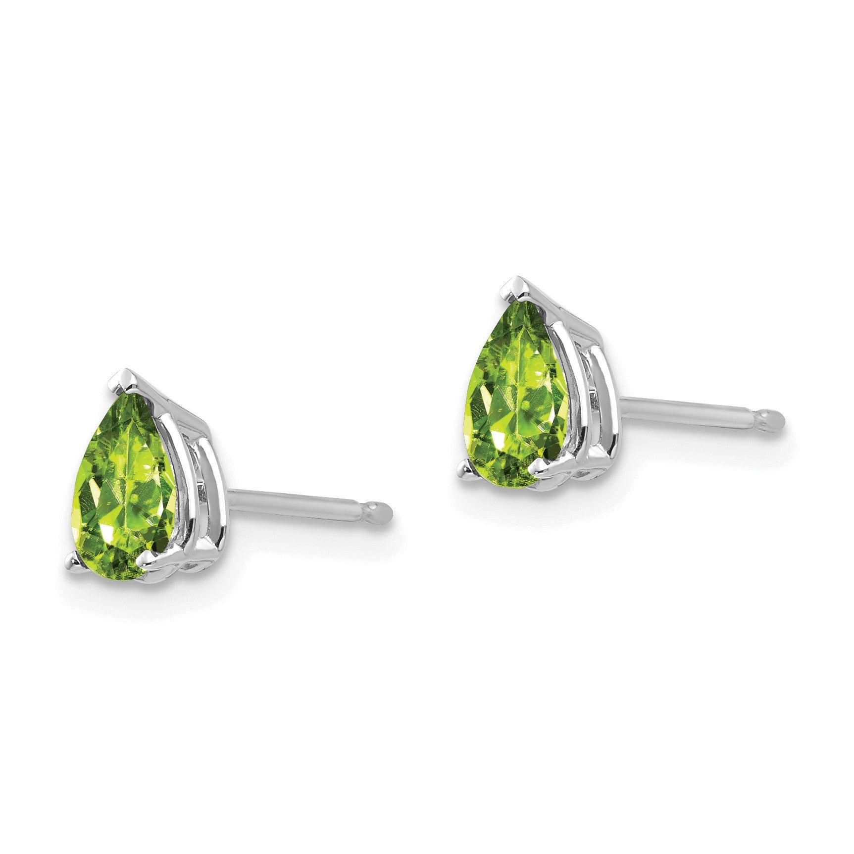 14k White Gold 6x4mm Pear Peridot Post Earrings