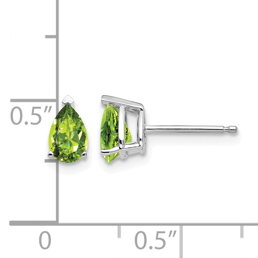 14k White Gold 6x4mm Pear Peridot Post Earrings