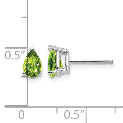 14k White Gold 6x4mm Pear Peridot Post Earrings