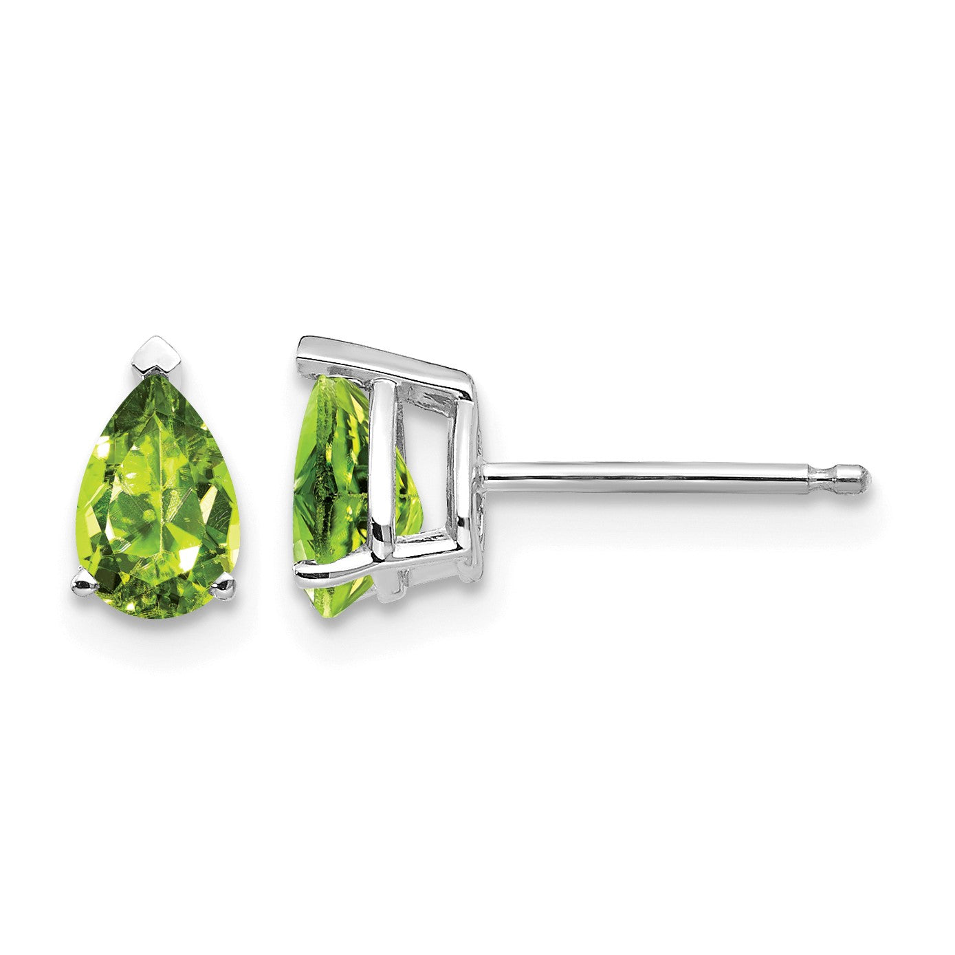 14k White Gold 6x4mm Pear Peridot Post Earrings
