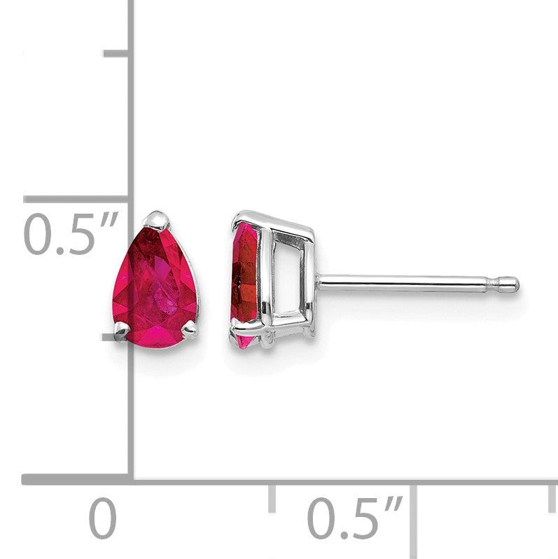 14k White Gold 6x4mm Pear Ruby Post Earrings