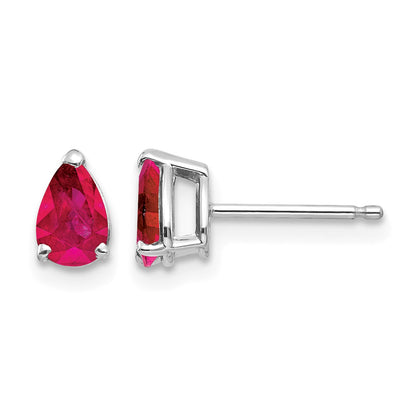 14k White Gold 6x4mm Pear Ruby Post Earrings