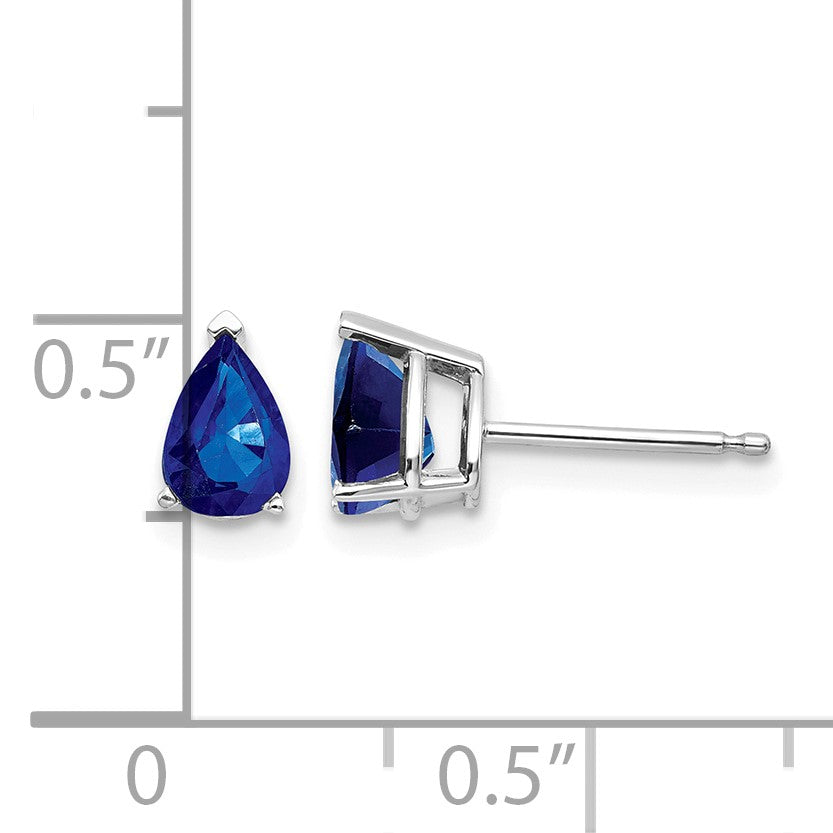 14k White Gold 6x4mm Pear Sapphire Post Earrings