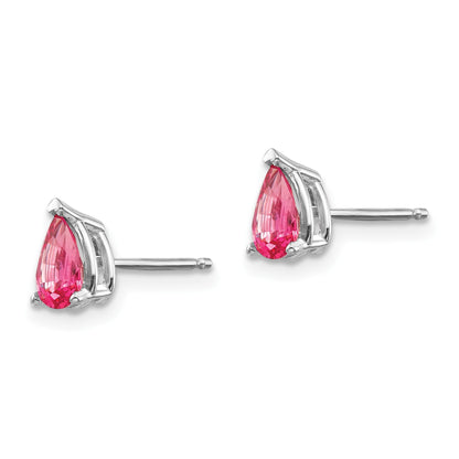 14k White Gold 6x4mm Pear Pink Spinel Post Earrings