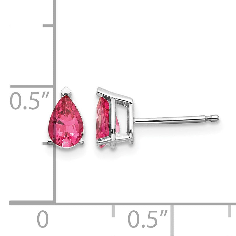 14k White Gold 6x4mm Pear Pink Spinel Post Earrings