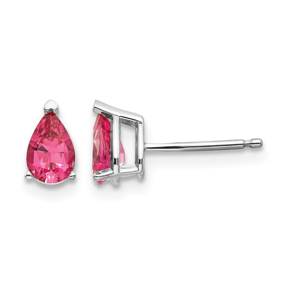 14k White Gold 6x4mm Pear Pink Spinel Post Earrings
