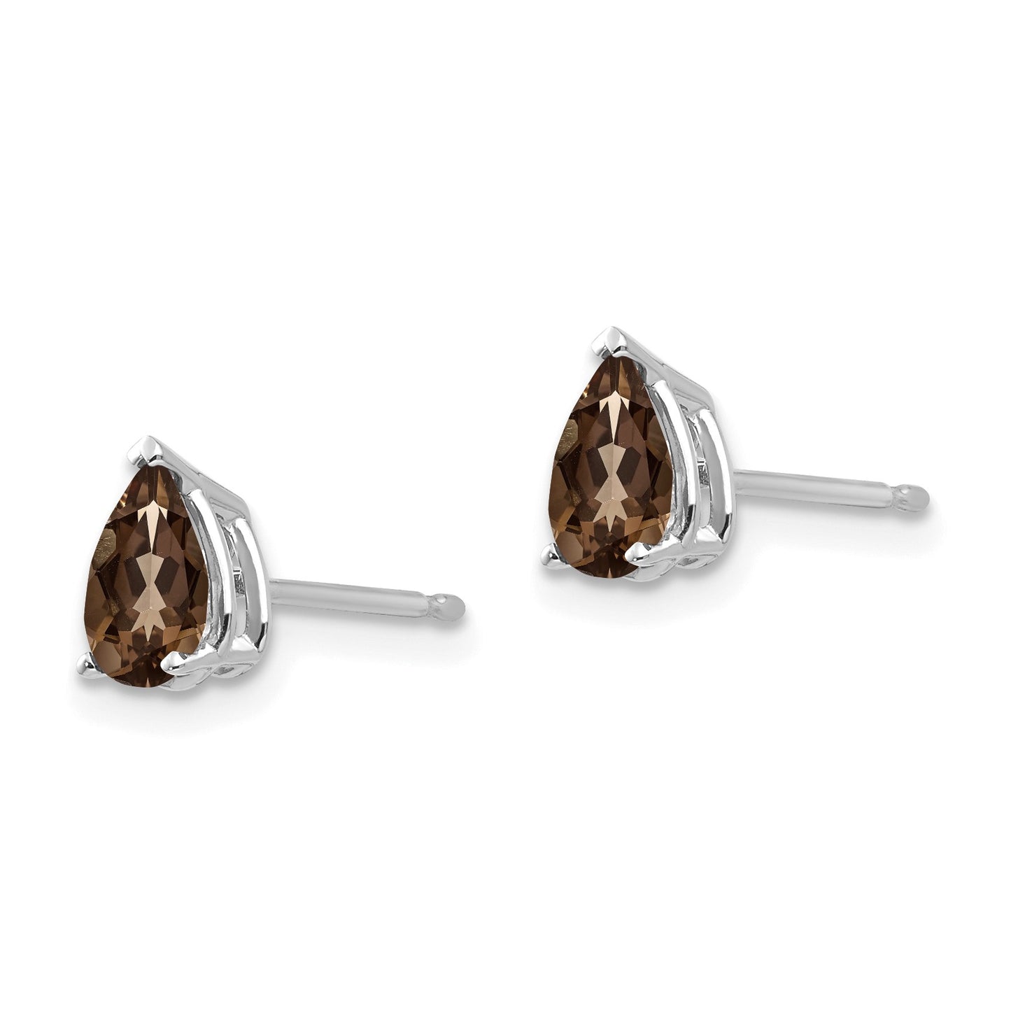 14k White Gold 6x4mm Pear Smoky Quartz Post Earrings
