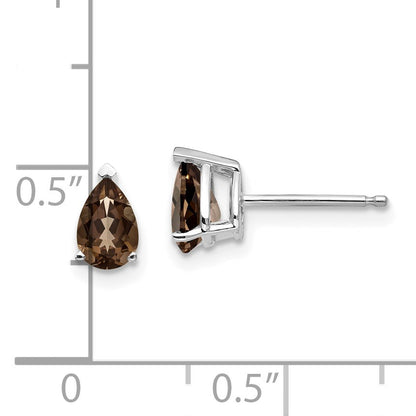 14k White Gold 6x4mm Pear Smoky Quartz Post Earrings