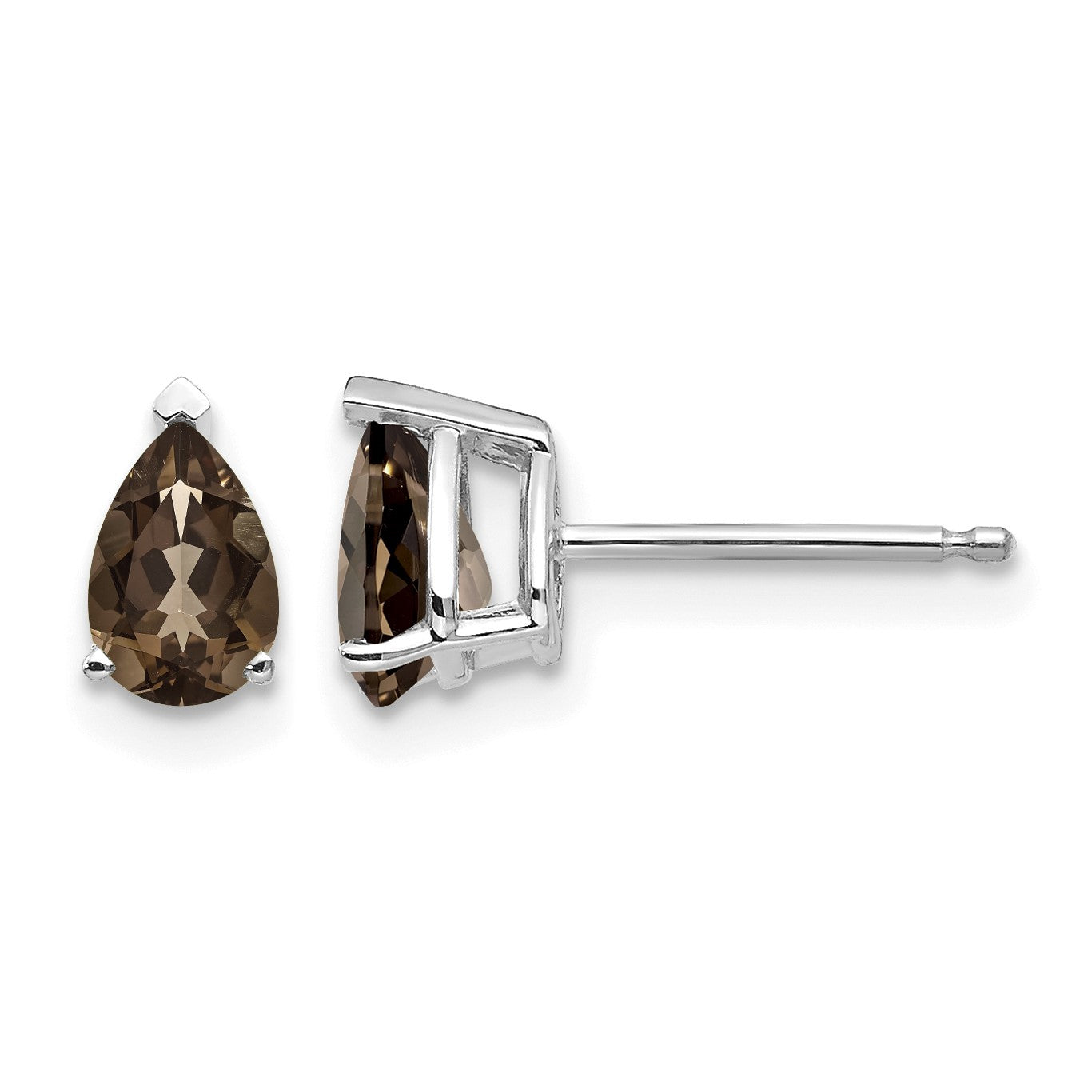14k White Gold 6x4mm Pear Smoky Quartz Post Earrings