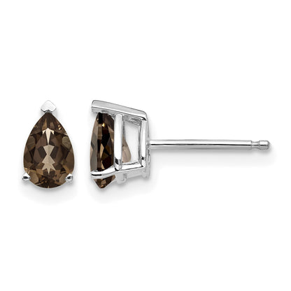14k White Gold 6x4mm Pear Smoky Quartz Post Earrings