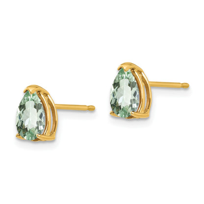 14k 7x5mm Pear Green Quartz Post Earrings